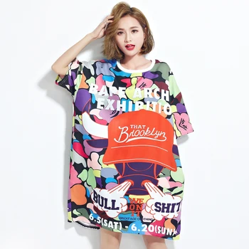 

2019 summer new port wind cartoon print loose dress female short-sleeved T-shirt tide brand ladies short sleeve