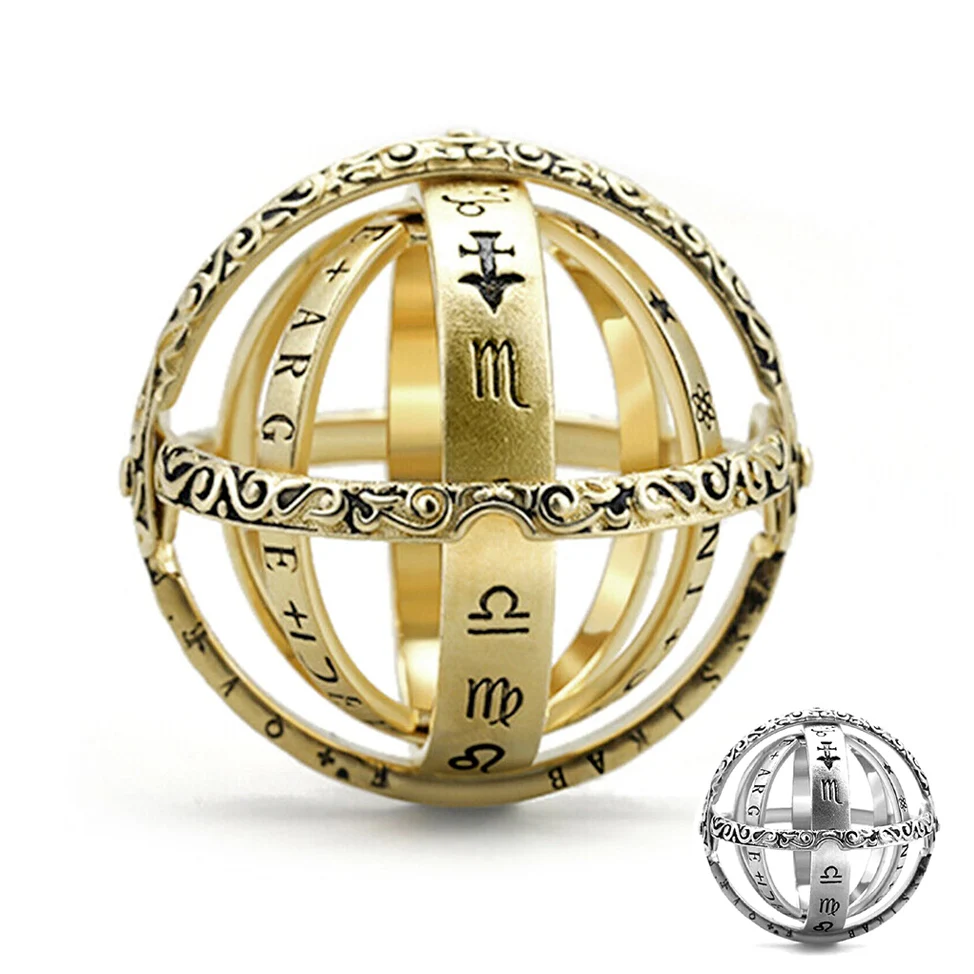 

HOT Gold & Silver Astronomical Ring Sphere Ball Ring for Couple Lover Rotating Cosmic Constellations Finger Ring Jewelry Gifts