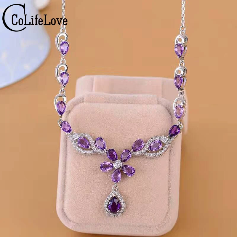Elegant amethyst necklace for evening party natural amethyst necklace pendant solid 925 silver gemstone wedding necklace pendant 2