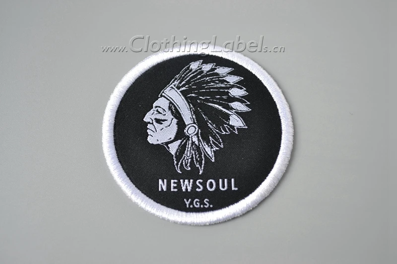 

Custom iron on woven patch with embroidered edge, embroidery patch, iron on patch