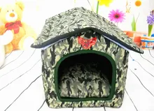 Foldable Camouflage Pets Soft Warm Kennel Dogs Cats Bed Home Shape