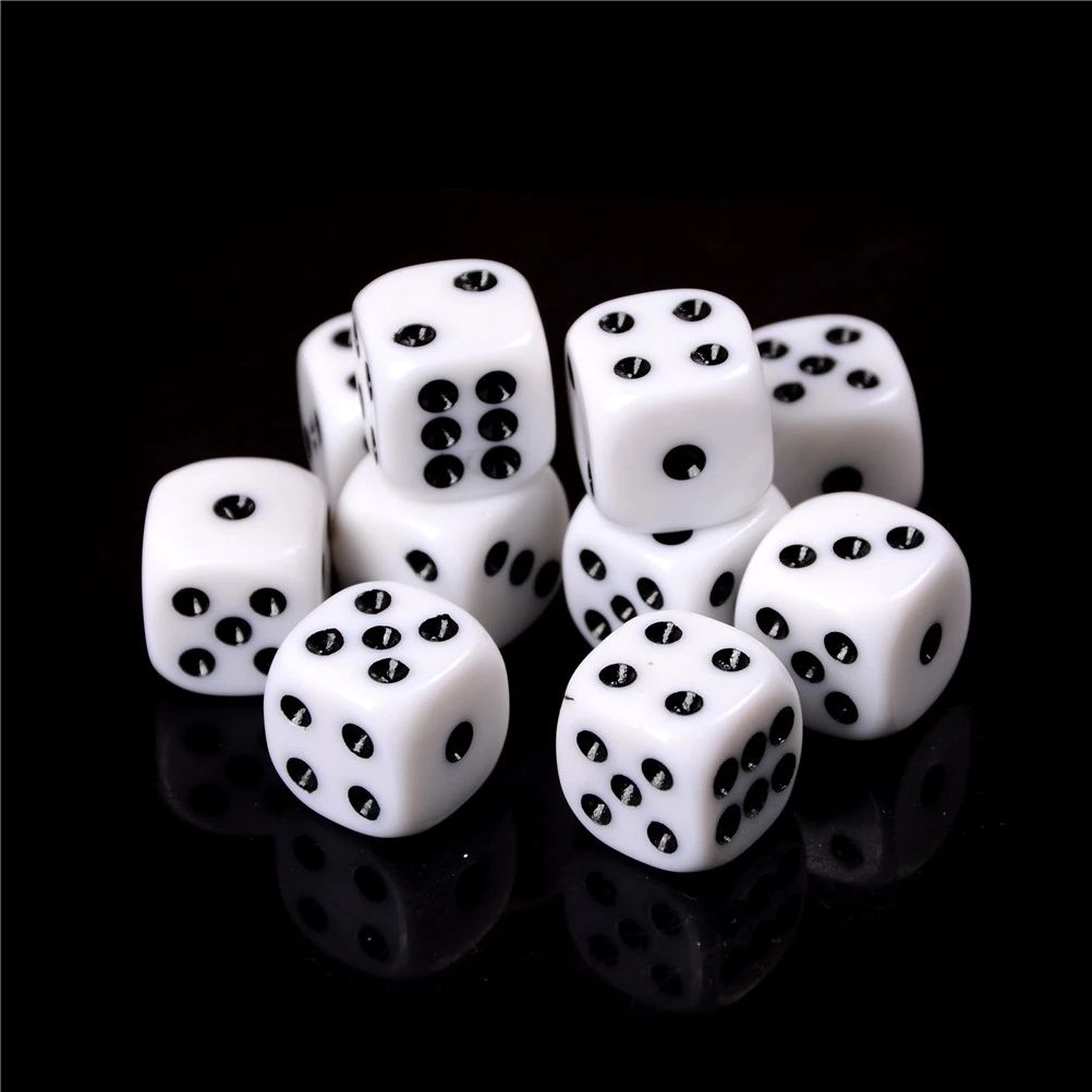 Pizies 16mm White Playing Dices Set Six Sided Round Corner Opaque Dice