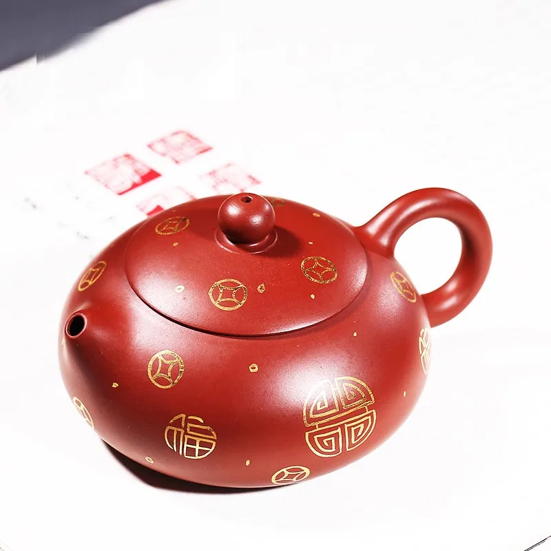 200cc фиолетовая глина yixing чайник xishi ручной росписью золотой узор НЕОБРАБОТАННАЯ