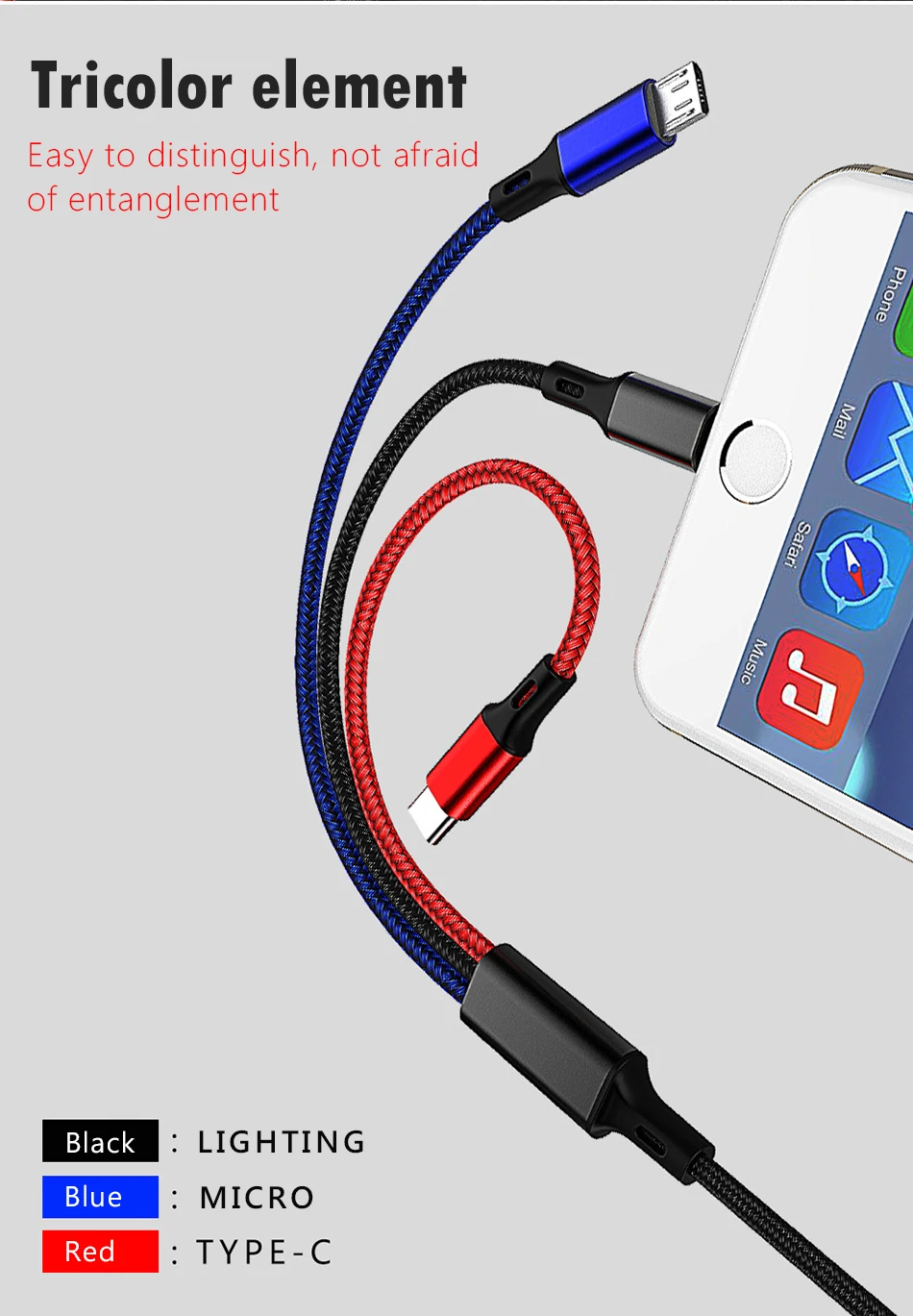 NOHON 3.5A 3 in 1 USB Cable Lighting For iPhone X 8 XS MAX XR 7 6 6s Plus Micro USB Type C For Xiaomi 6 Huawei Charge Cable 1 (3)