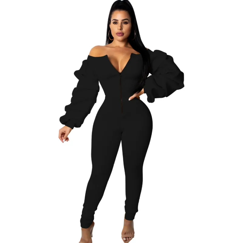 

Wrinkled sleeve Fashion word collar Slim high elastic thickening space layer pants rompers womens jumpsuit bodysuit women