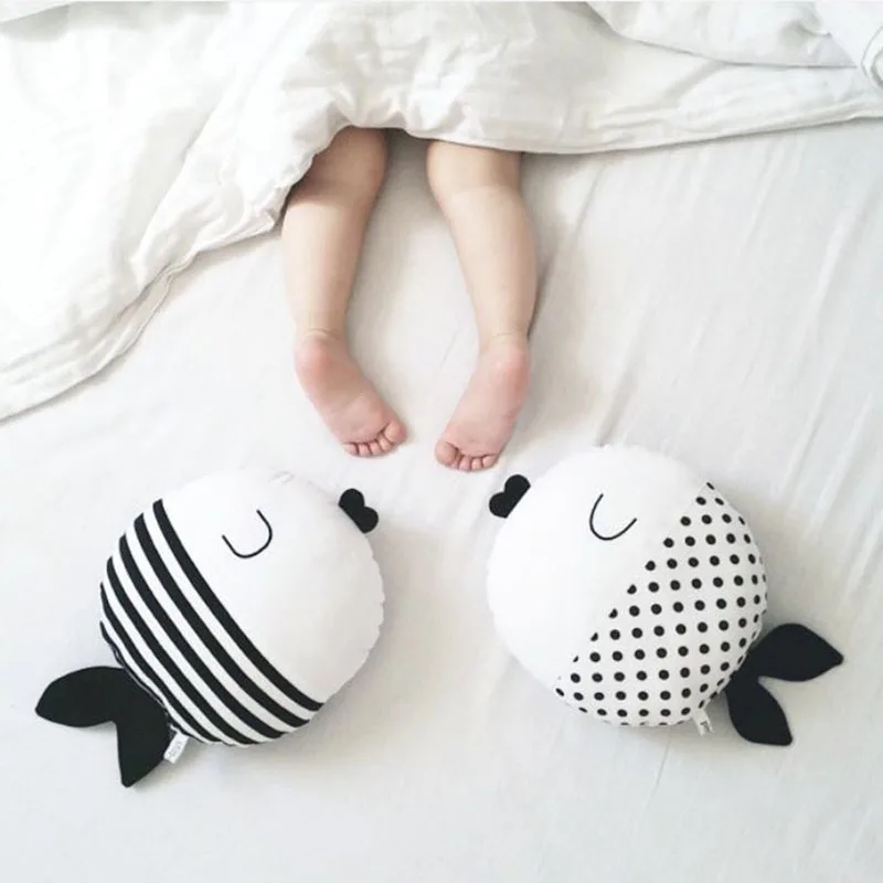 Fish Plush Couple Kiss Fish Round Cushion Wave Print Striped Animal Shape Throw Pillow Kids Toys ...