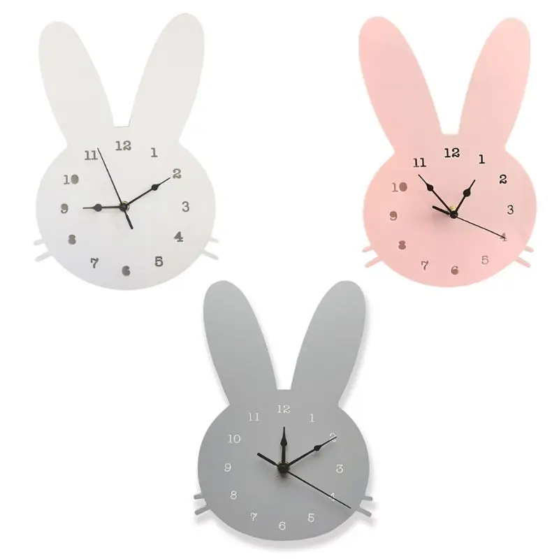 

Nordic Rabbit Head Shape Wall Clock Cute Timepiece Mute Horologe Decor For Kids Bedroom Home