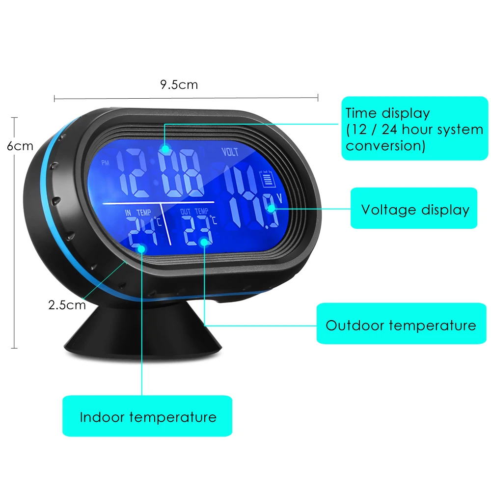 VST 7009 в 4 в 1 автомобиль цифровые часы напряжение индикатор Frost Будильник Повтор LED светодио дный 2 Цвет подсветка термометр Автомобильный вольтметр