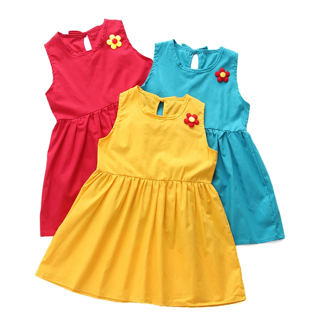 Лидер продаж, платье без рукавов для девочек летние платья с цветочным принтом для девочек от 1 до 7 лет Детская одежда Хлопковое платье принцессы для девочек