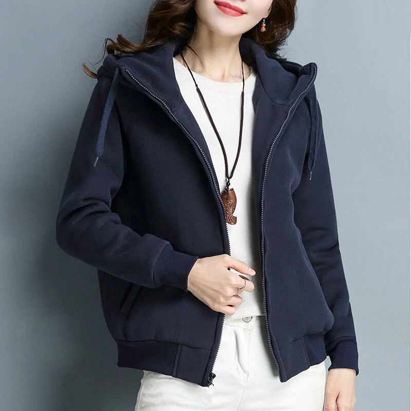 Осень-зима свитер с капюшоном Для женщин пальто свободные молния плюс Размеры утепленные толстовки куртка более Размеры d свитер с капюшоном s Топы Q999 - Цвет: Navy blue