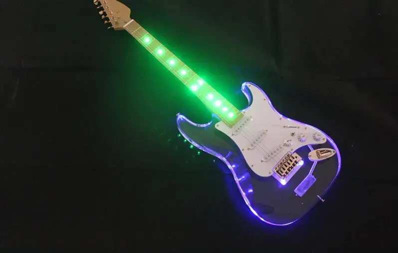 

Acrylic body Electric Guitar with Colorful Lights Pickups,Maple Fretboard,gold Hardwares,offering customized services