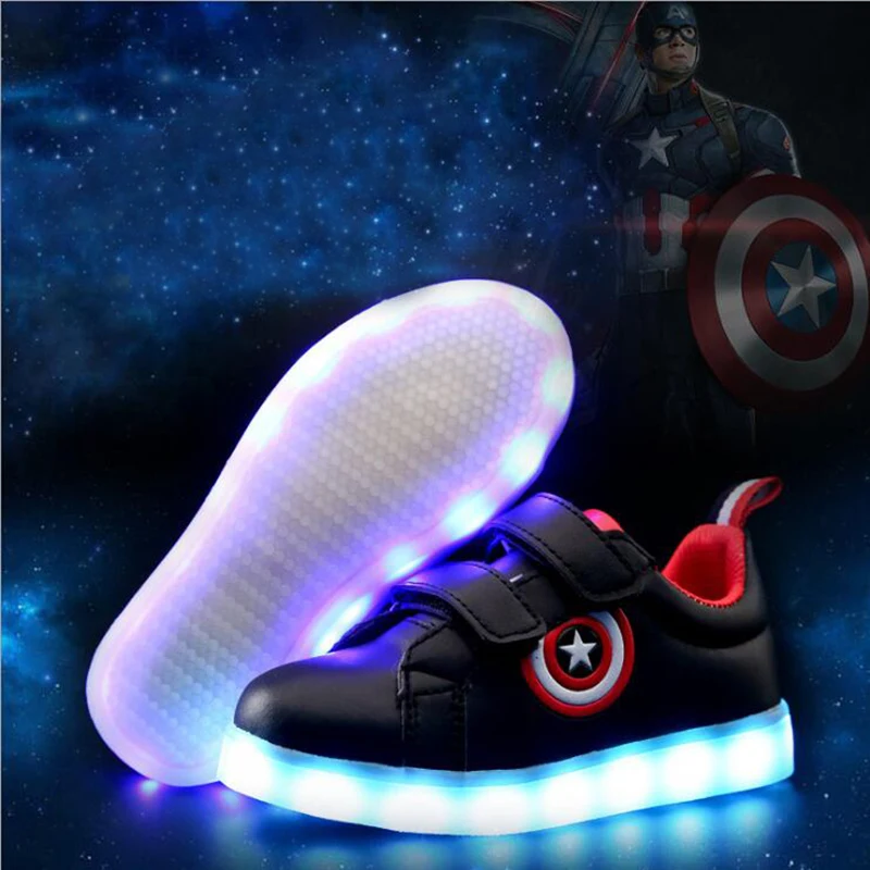 Mumoresip USB Charging Kids Shoes Glowing Sneakers LED Sneakers Light Up Boys Girls Shoes Captain America Led Luminous Sneakers Mumoresip USB Charging Kids Shoes Glowing Sneakers LED Sneakers Light Up Boys Girls Shoes Captain America Led Luminous Sneakers
