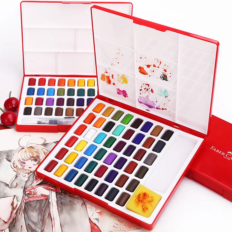 

Faber-Castell 24/36/48Colors Solid WaterColor Painting Set water brush Bright Color Portable Watercolor Pigment gift box