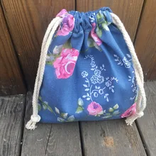Хлопковое полотно Drawstring организованной чехол вечерние подарок сумка розы синий база YILE9318c