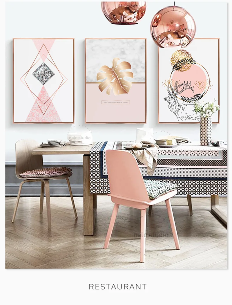 Скандинавские розовые золотые рамки живопись абстрактная гостиная диван фон стены минималистский девушка комната розовый висячие украшения картины
