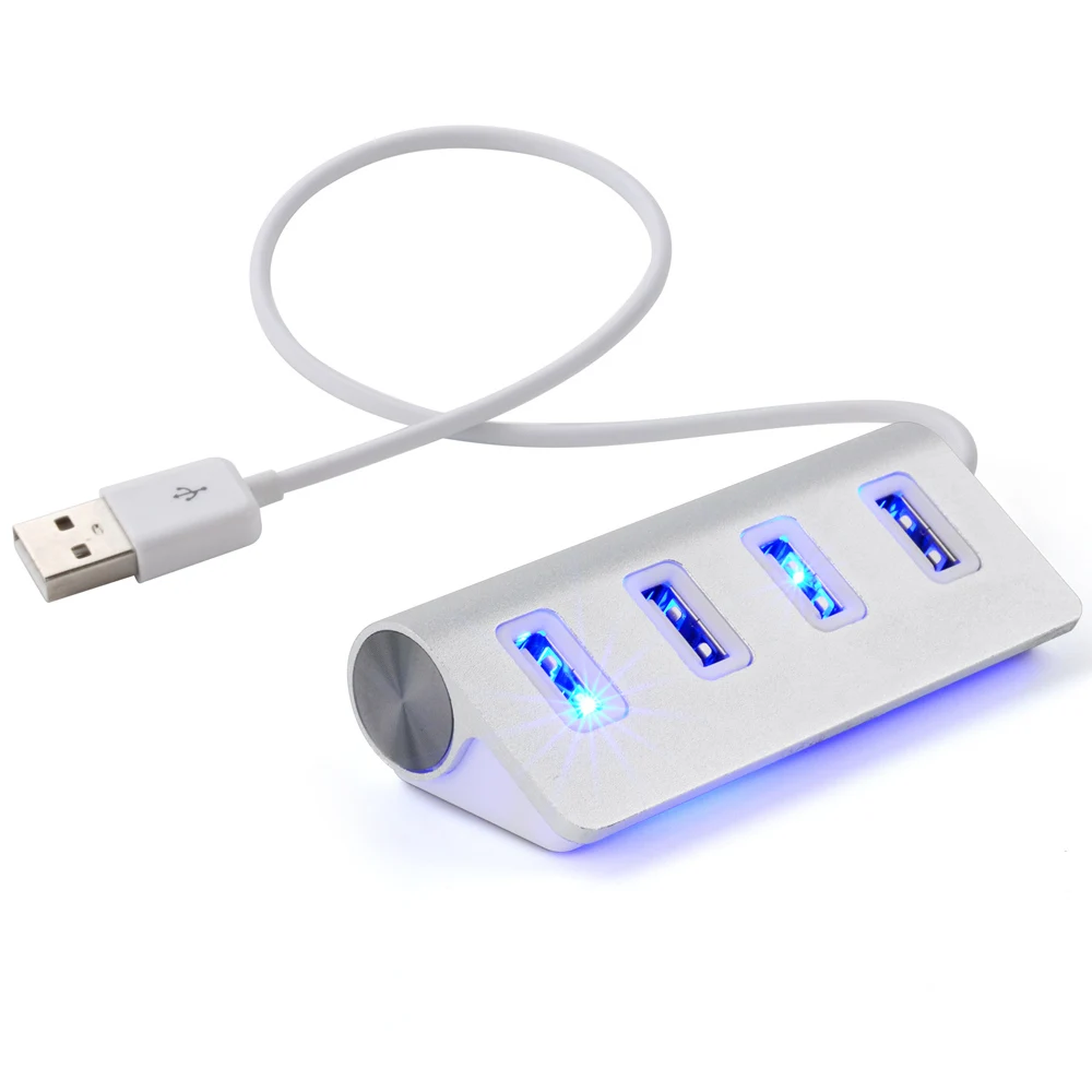 Новые Скорость Mini 4 Порты и разъёмы LED USB HUB разветвитель алюминия Мощность-BUS для Apple iMac ноутбук MacBook Desktop ПК - Цвет: silver