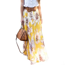 U-SWEAR женские богемные повседневные винтажные длинные юбки с высокой талией шифоновые макси юбки с цветочным принтом Jupe Femme