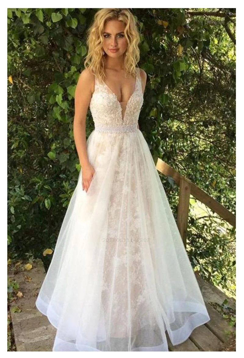 

LORIE Ivory Lace A line Wedding Dress 2019 Robe de soiree Backless Sexy Bridal Dresses Elegant Floor Length Wedding Gown