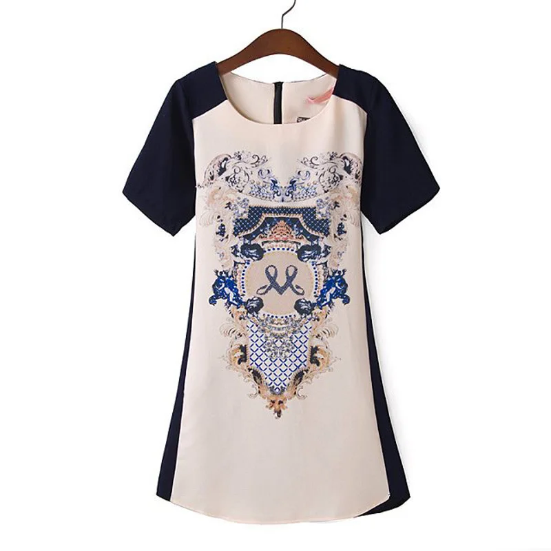 Free Shipping!! Life In Progress 2014 New Retro Tribal-Inspired Ethnic Printed Crewneck Short Sleeve Slim Dress Prom Gowns S M L | Женская