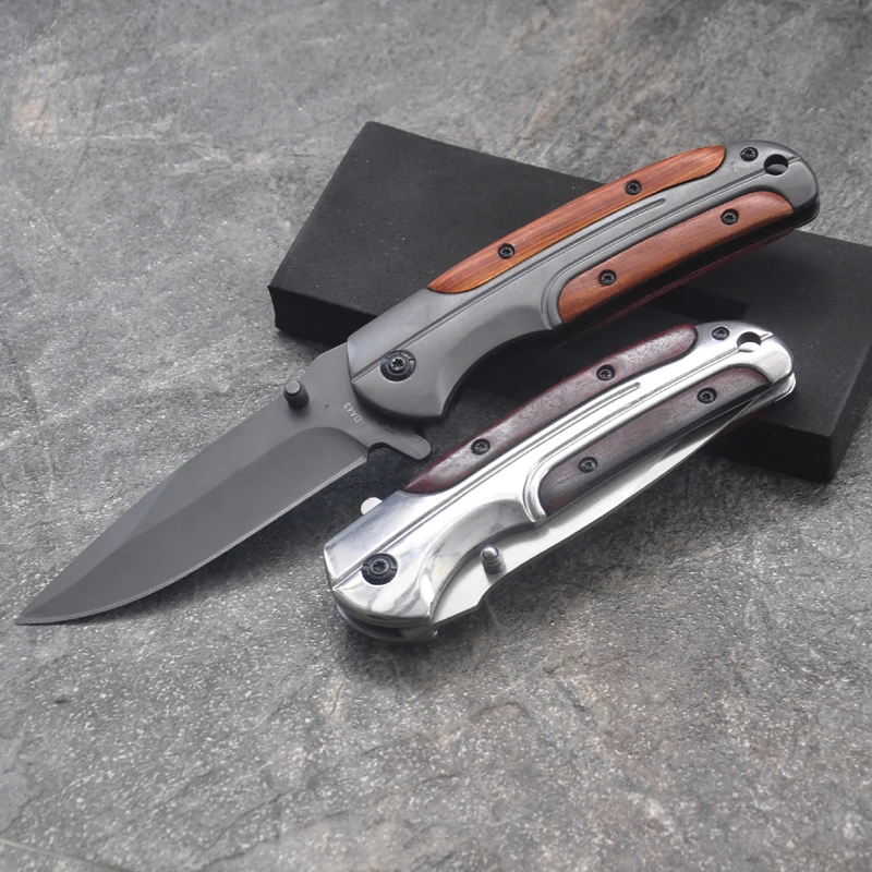 

Folding Pocket Huntng Knife Titanium Coating Steel + Wood Handle Survival Combat Tools Tactical Outdoor Camping knife EDC Knives