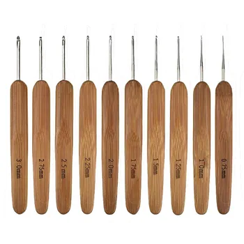

10Pcs Mix Size 0.75Mm-3Mm Crochet Hook Knit Weave Yarn Craft Knitting Needle Bamboo Handle Knitting Hooks Needles Tools