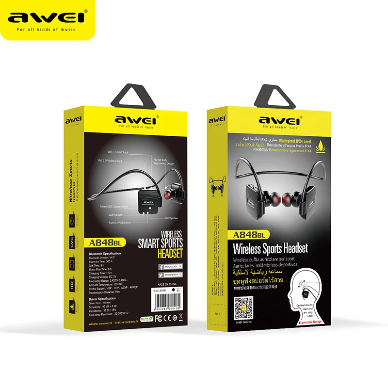 Беспроводные Bluetooth Наушники AWEI A848BL наушники вкладыши с микрофоном 3D стерео