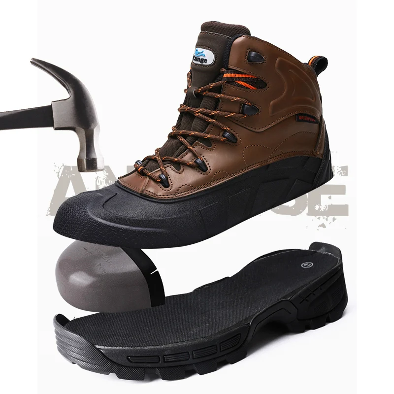 Cungel New Men Outdoor Hunting boots Steel toe Safety shoes High quality Leather Work boots Military Combat boots Hiking boots