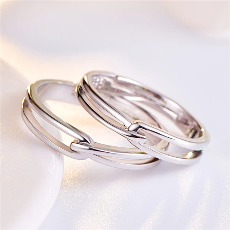 Personalized Stainless Steel Fashion Style Clasped Set Rings Couples Wedding