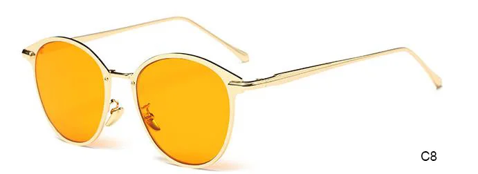 Океанские линзы, металлические солнцезащитные очки для женщин, модные ретро маленькие солнцезащитные очки, фирменный дизайн, высокое качество, золотые солнцезащитные очки, синие линзы - Цвет линз: C8