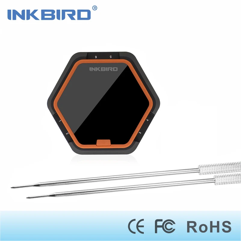 

Inkbird Electronic Cooking Bluetooth Wireless BBQ Thermometer IBT-6X Orange Color, LED Screen, stainless steel Probes and Alarm