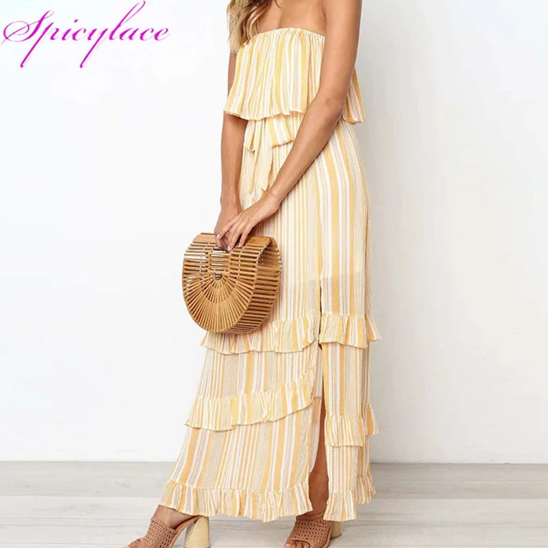 Women's Sleeveless Strapless Party Sexy Dresses Summer Off Shoulder Open Slit Maxi Dress Long High Waist Vestidos | Женская одежда