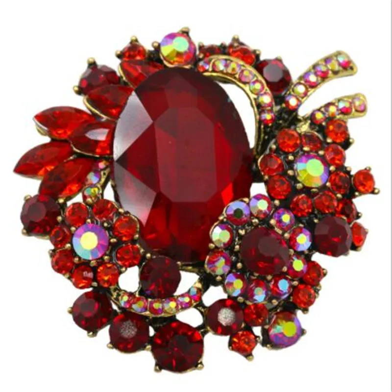 

WKOUD Vintage Style Crystal Rhinestones and Large Acrylic Stone Red Brooch Pins for Women Pins Costume Jewelry