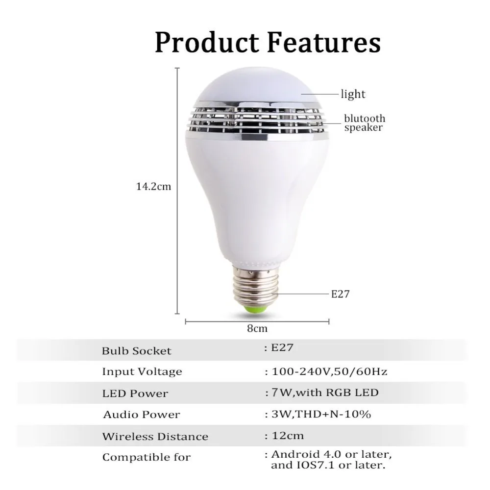 Затемняемый E27 10 Вт RGB светодиодный лампочка Bluetooth освещение лампа цвет регулируемый динамик музыка лампы с RF 24key дистанционное управление