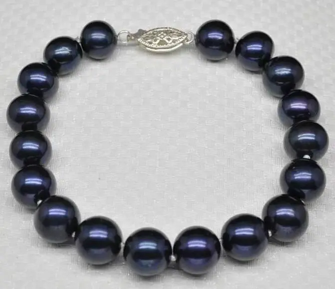 Потрясающие 8-9 мм tahitian павлин синий жемчужное bracelet7.5-8''