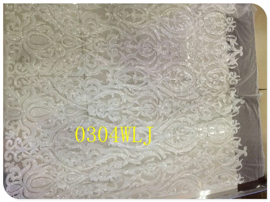 

2017 new design sequins lace high Quality fabric,with sequins mesh Lace Fabric white color for wedding or party dress