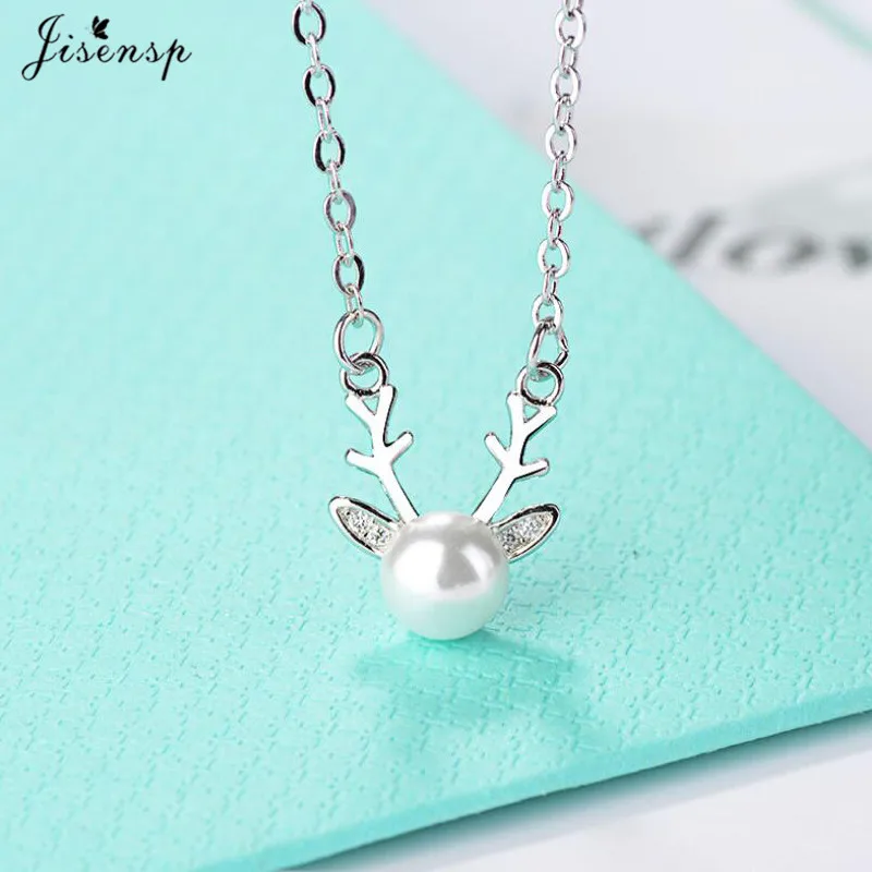 Jisensp Новинка Bijoux имитация жемчуга Рождественская сумка Deer Ожерелье Подвеска для женщин подарок рога ожерелья рога ювелирные изделия