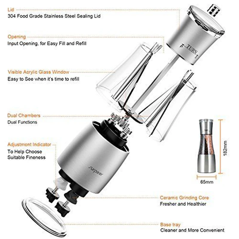 2 в 1 мельницы из нержавеющей стали, ручная мельница для соли, перца, приправа, кухонные инструменты, мельница для перца, шлифовка для приготовления пищи, ресторанов