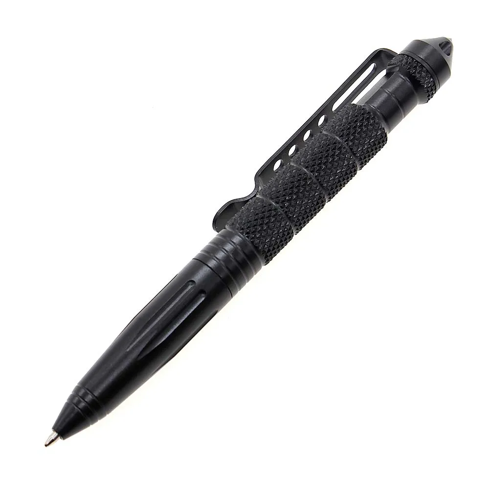 

Excellent non-slip design pen black portable aluminum emergency pen glass breaking tool