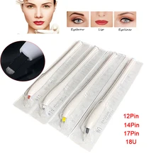 10 шт Высокое качество Перманентный макияж одноразовые, для микрообработки ручки ручной инструмент, украшенное мозаикой из драгоценных камней, 12 14 17 18U иглы лезвие для вышивки