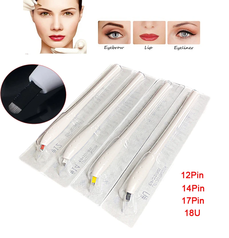 

10 Pcs High Quality Permanent Makeup Disposable Microblading Pens Handmade Tools With 12 14 17 18U Pins Needles Embroidery blade