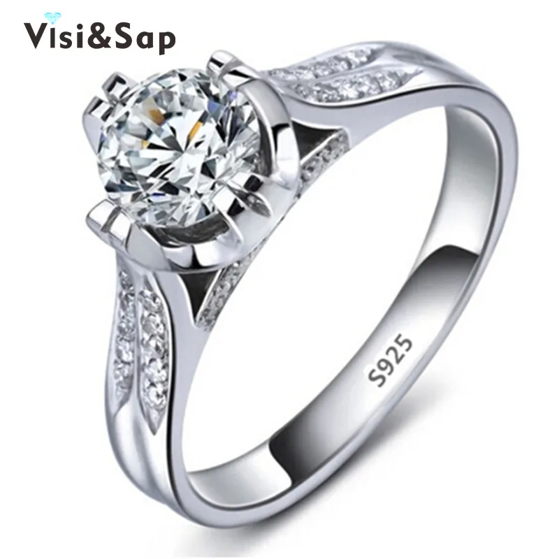 

Vissap S925 wedding ring CZ diamond jewelry round white gold filled bague engagement rings for women accessories VSR075