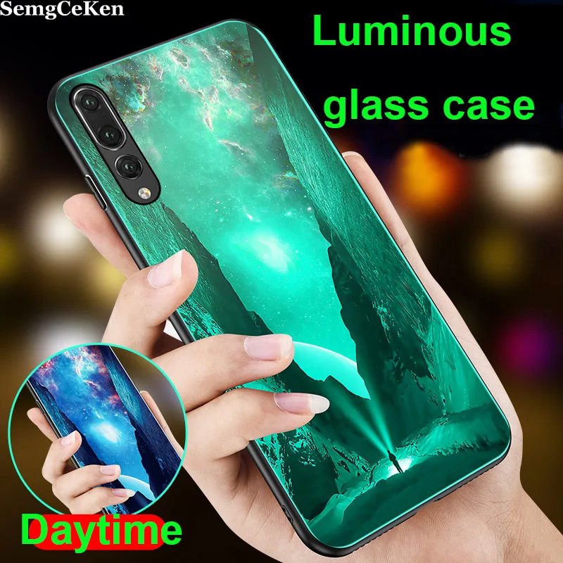 

Luminous Tempered glass case for huawei p20 p30 lite pro plus p 20 30 p20pro p30pro p20lite 2019 3d luxury phone hard back cover