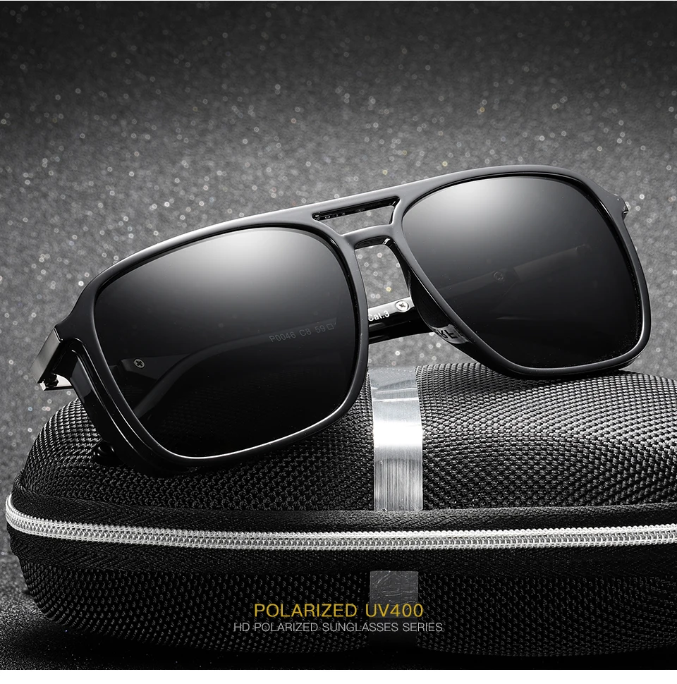 Ruosyling UV400 поляризованных солнцезащитных очков Для мужчин квадратный Винтаж 80s солнцезащитные очки RetroTR90 матовый черный 70s солнцезащитные очки для женщин драйвер пляжные