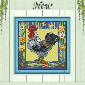 

The cock flowers animal painting counted print on canvas DMC 14CT 11CT Cross Stitch chinese Embroidery kits DIY Needlework Sets