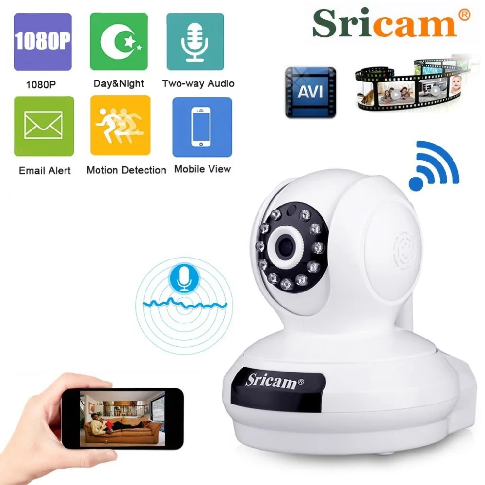 Sricam 1080P HD Wireless IP Camera H.264 WiFi Indoor Security Camera P2P PT Support TF Card Home Surveillance Cam SP019 Sricam 1080P HD Wireless IP Camera H.264 WiFi Indoor Security Camera P2P PT Support TF Card Home Surveillance Cam SP019