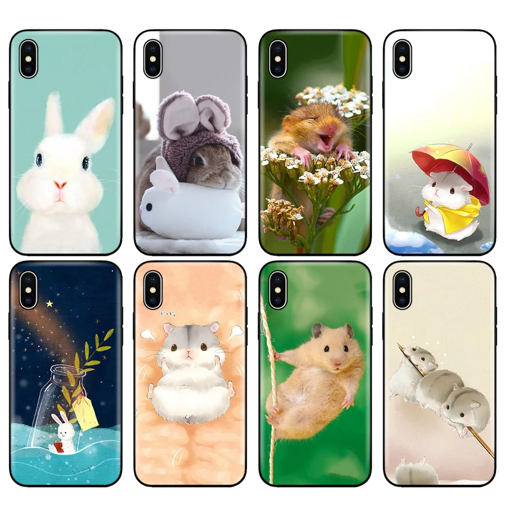 Черный чехол из ТПУ для iphone 5 5s SE 2020 6 6s 7 8 plus x 10 силиконовый XR XS 11 pro Max кролик мышь
