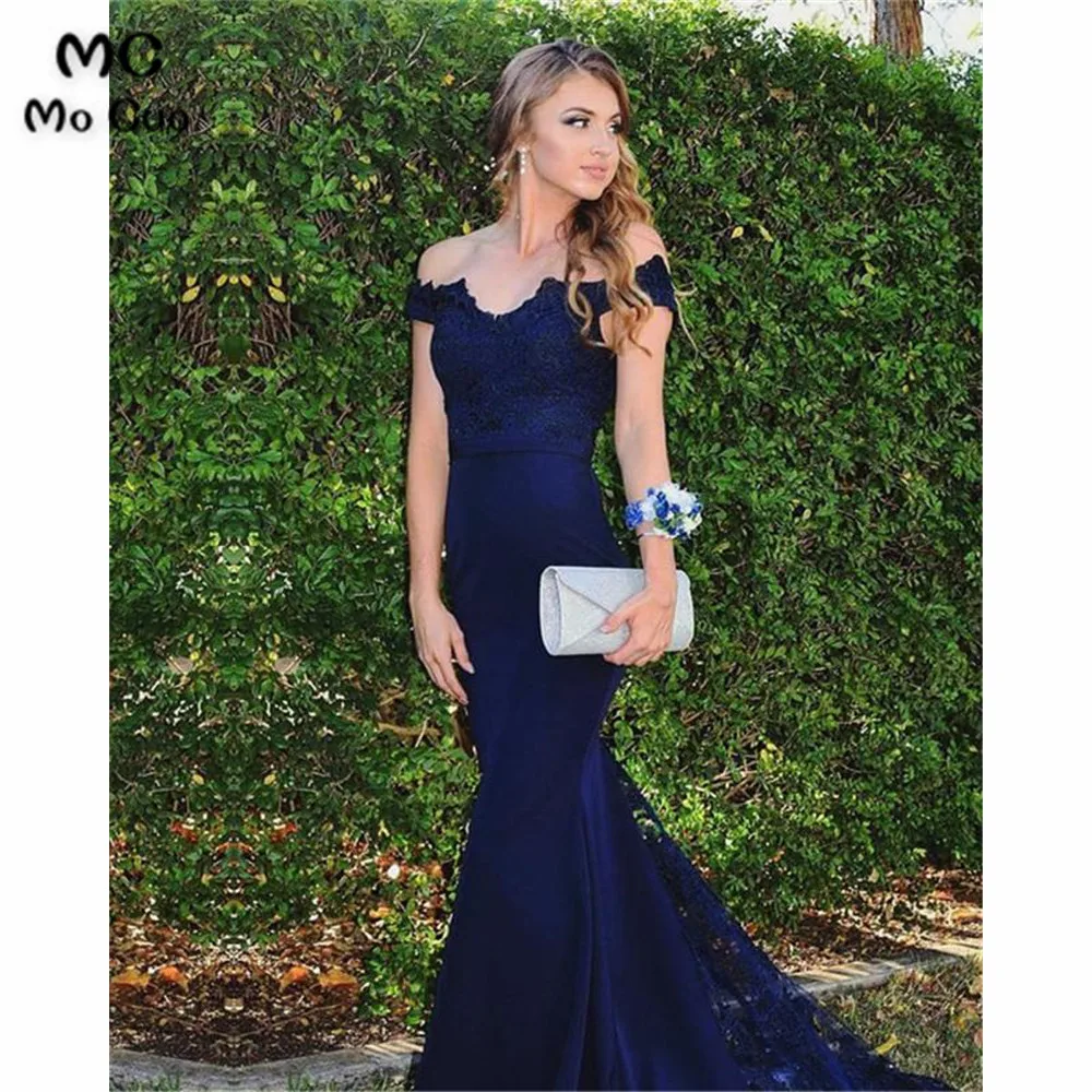 Lace Appliques V-neck Court Train Mermaid Long Bridesmaid Dresses (2)