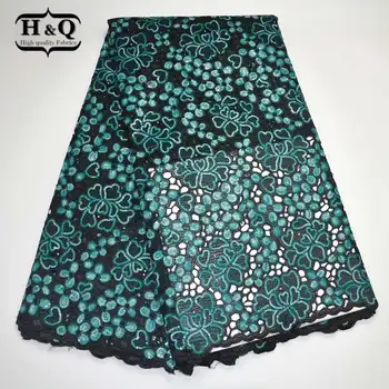 

H&Q fashion African organza lace 5 colors french hollow lace fabric with sequins embroidery for evening dress party women 2018