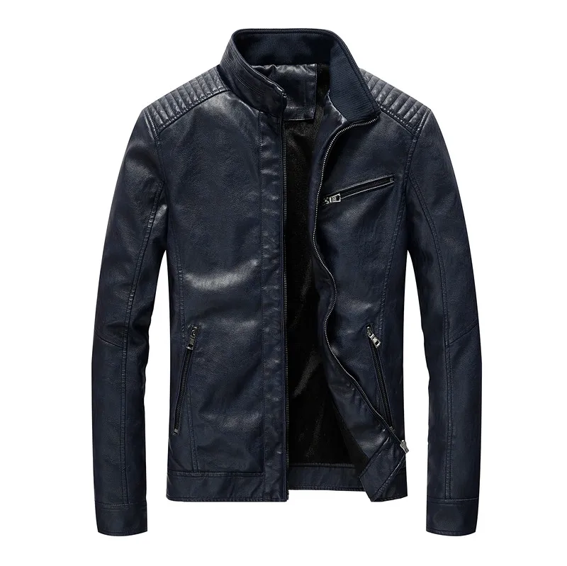 Новая зимняя мужская кожаная куртка мотоциклетная Мужская куртка ветрозащитная искусственная кожа воротник сплошной цвет пальто M-5XL