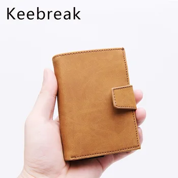 

KEEBREAK RFID Aluminium Men Smart Magic Wallets Small Trifold Male Clutch Leather Wallet Card Holder Short Money Bag Purse Walet